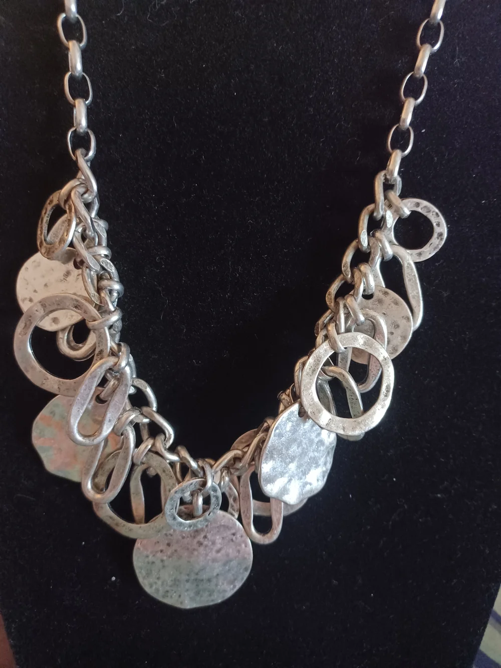Ruby Rd. Silver-Tone Hammered Disc Charm Necklace - Women Jewelry